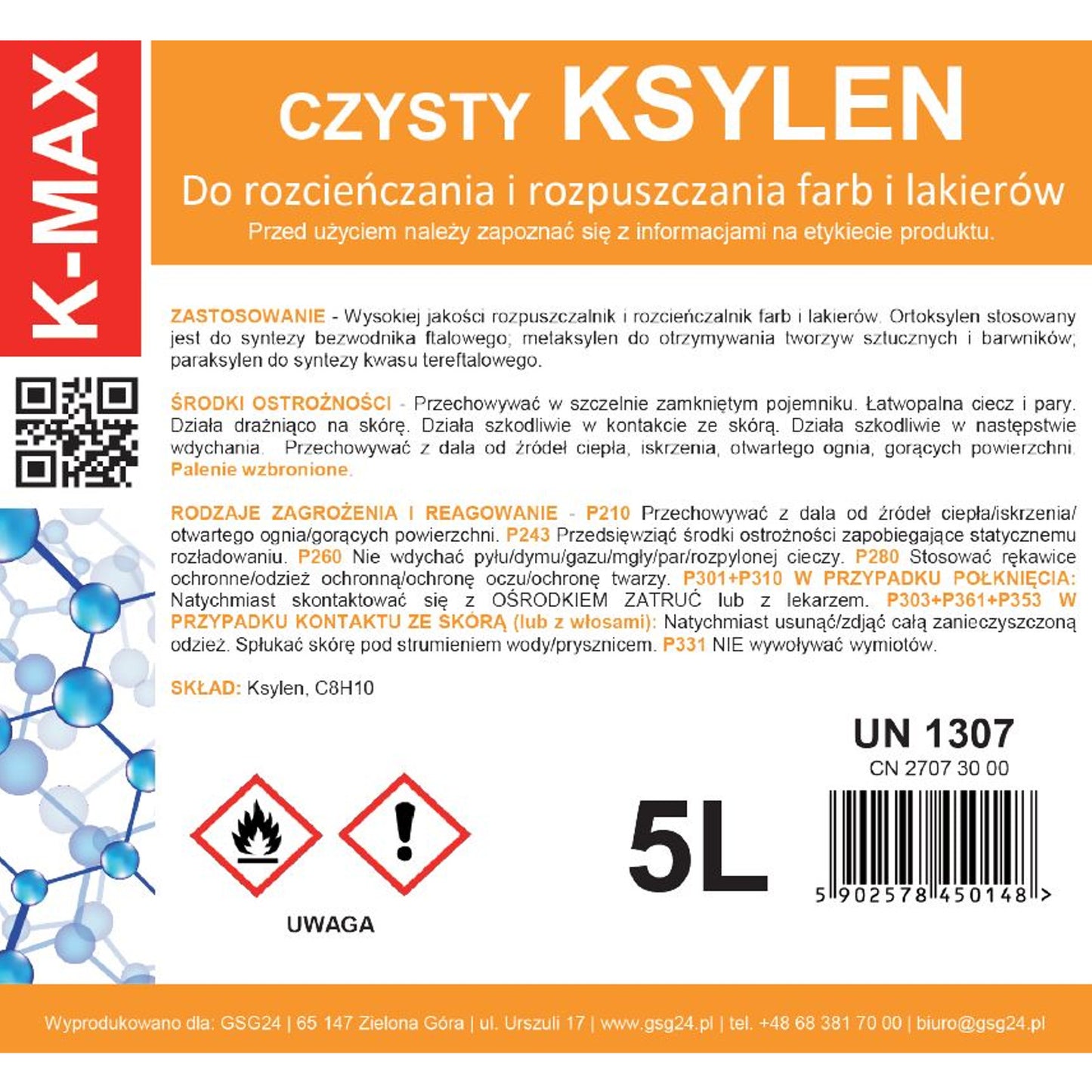 Xylene organic solvent for paints and varnishes K-MAX 5L - Carlat