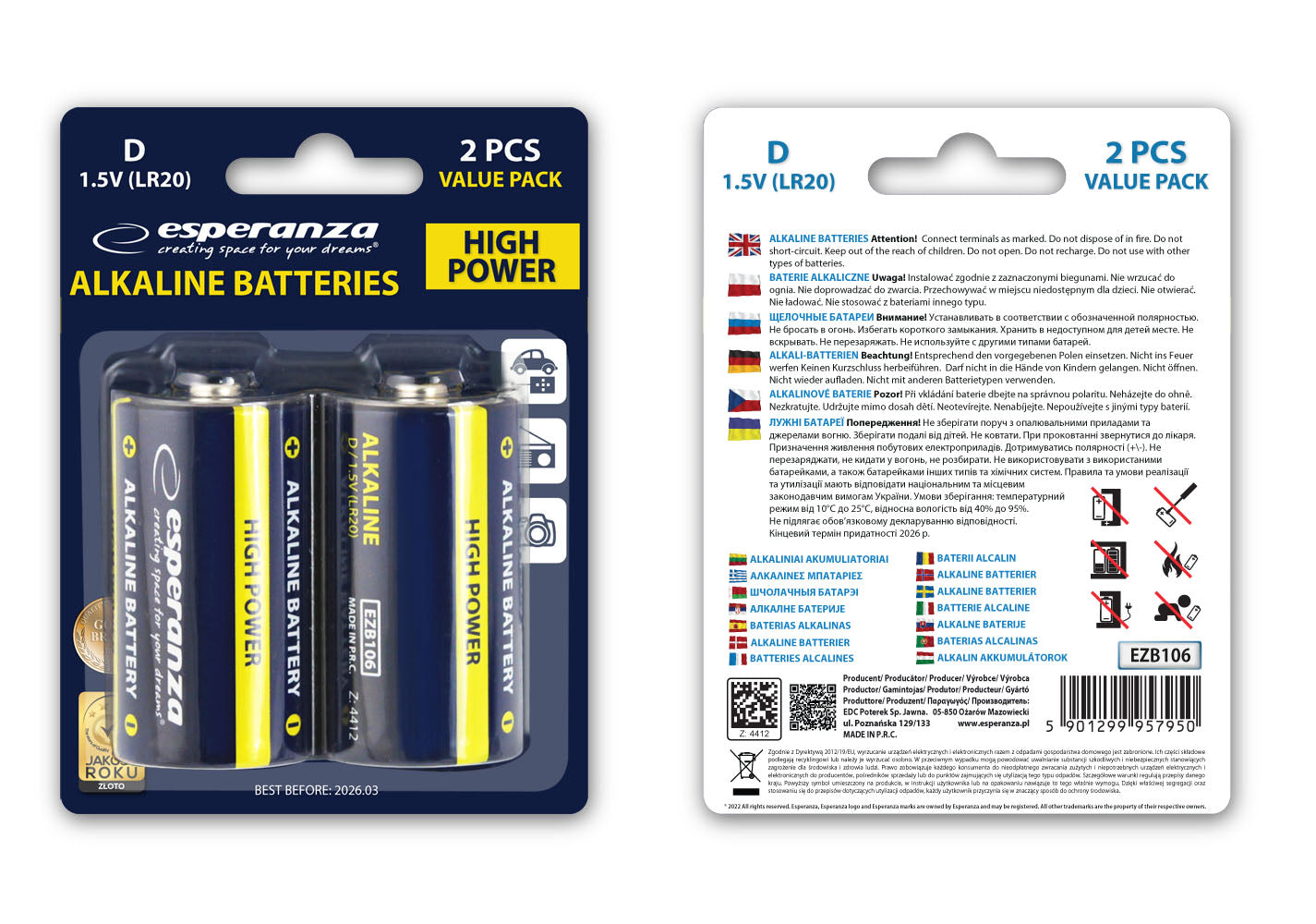 Esperanza Alkaline, coin-cell – EZB106 Esperanza LR20 Alkaline Batteries, 2-Pack, Blister Pack – image 8