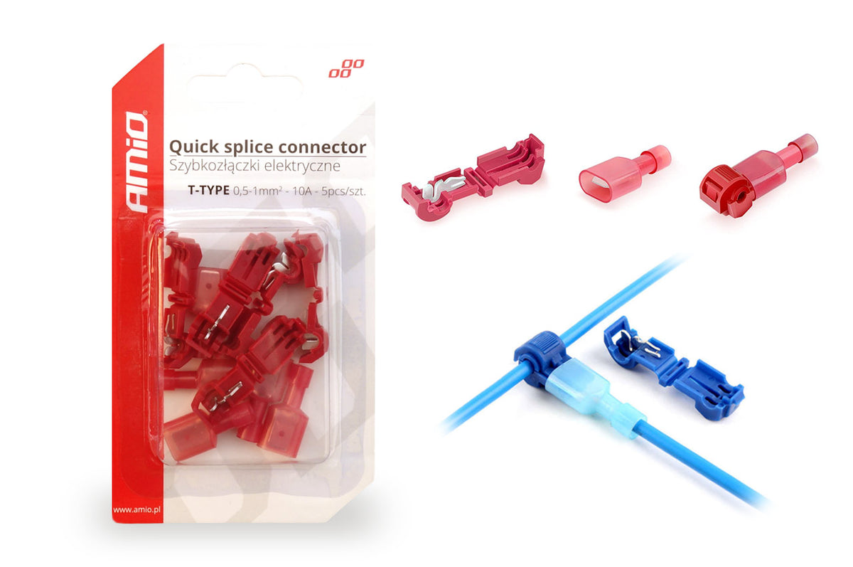 AMiO Type-T Electrical Quick Connectors, 0.5–1 mm², 10 A, 5 pcs. AMIO-02343