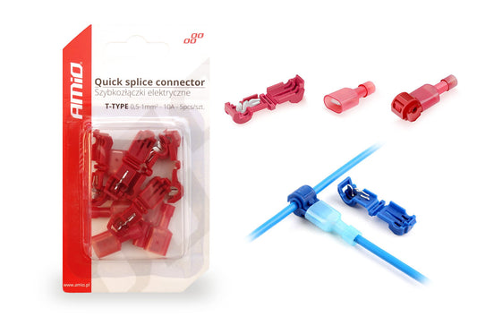 AMiO Type-T Electrical Quick Connectors, 0.5–1 mm², 10 A, 5 pcs. AMIO-02343