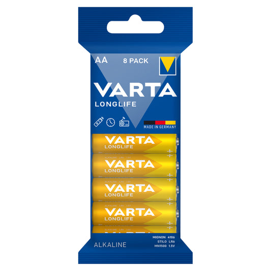 Blow 82-687# AA 1.5 V LR6 Varta LongLife Alkaline Batteries, Foil Packaging, 8-Pack