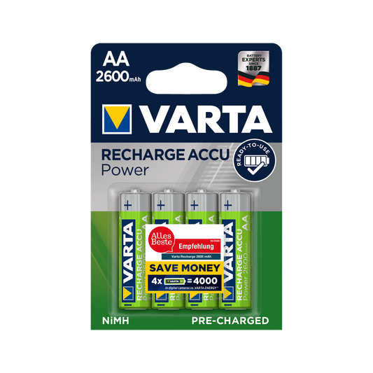 Varta Rechargeable batteries: 9V – VARTA AA 2600mAh Batteries, 4 per pack