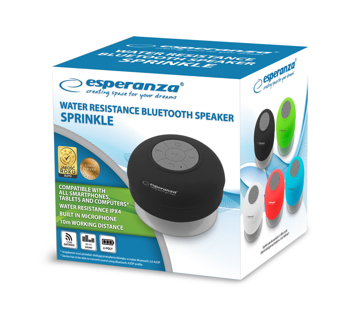 Esperanza Portable Speakers – EP124K Esperanza Waterproof Bluetooth Speaker, Sprinkle, Black – image 2