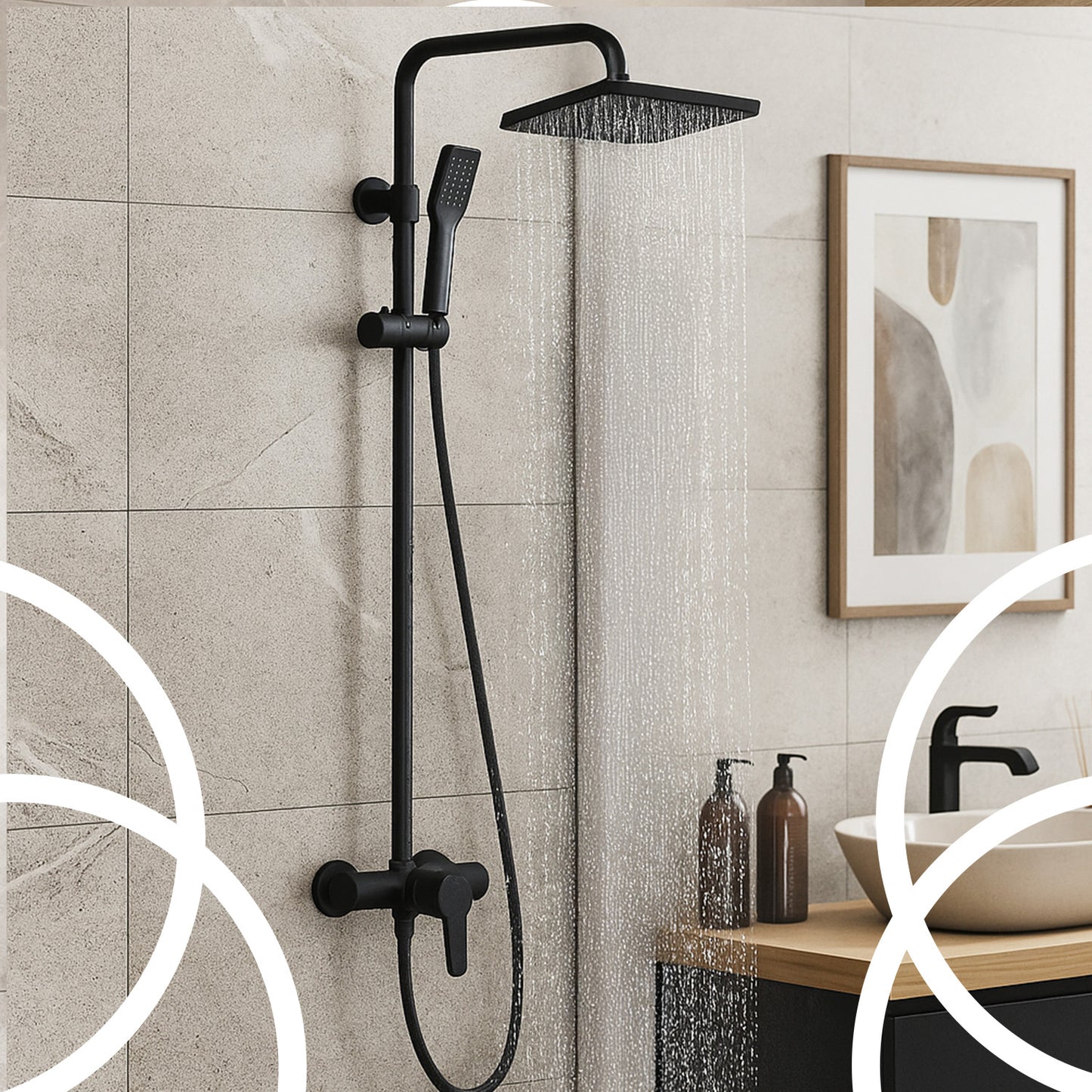 RTO Rain Shower Set, Black, Shower Head, Handheld Shower, Wall-Mounted - or1112 – image 4