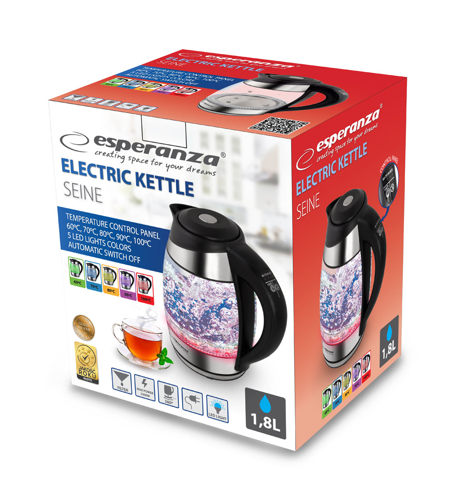 Esperanza EKK026 Esperanza LED Glass Electric Kettle with Thermometer, Seine, 1.8 L – image 8