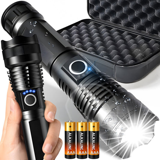 RTO Powerful Cree XHP90 LED Tactical Survival Flashlight with Zoom, Battery-Powered - E953