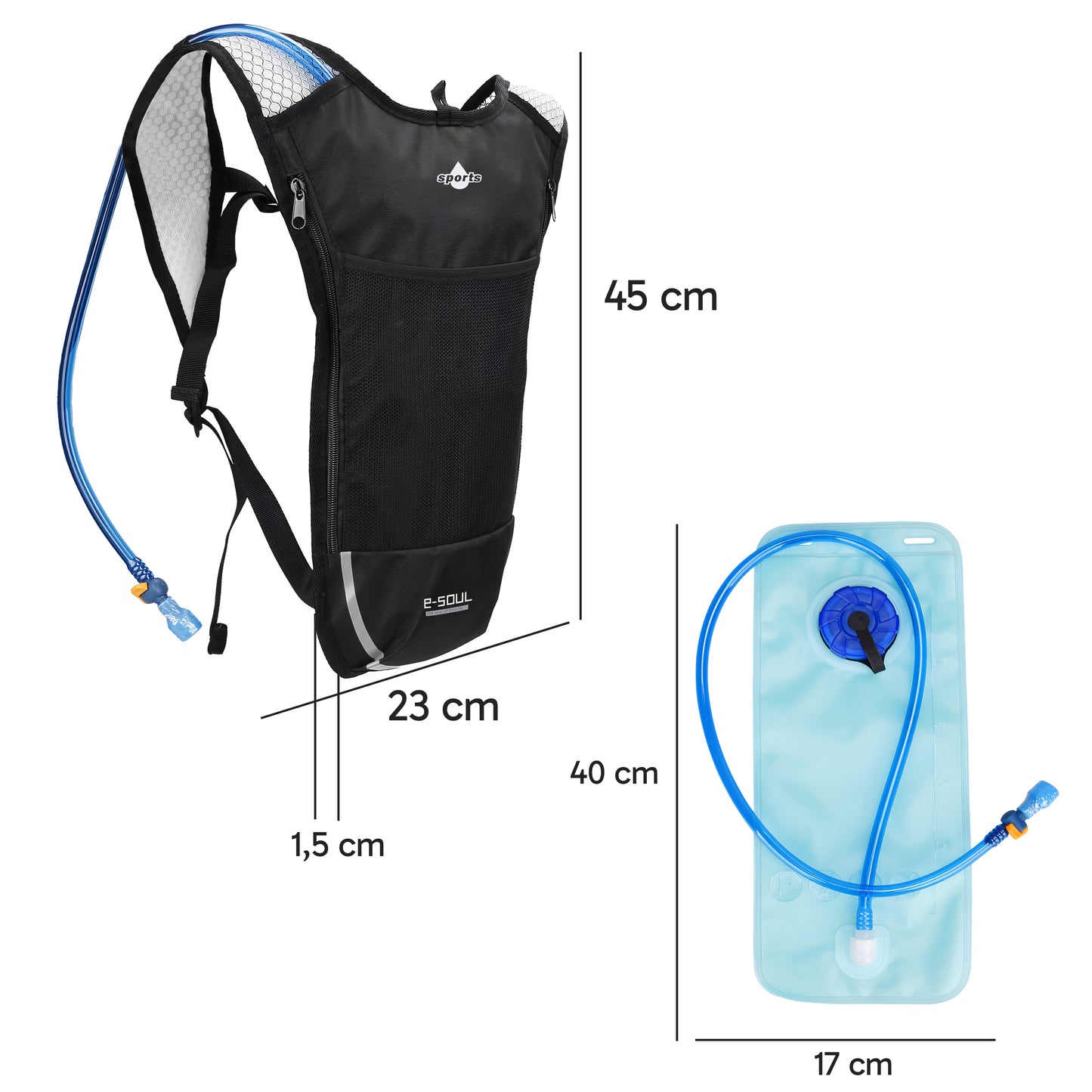 RTO Cycling Backpack with 2L Water Bladder—Lightweight Black Hiking and Trekking Water Bladder – image 4