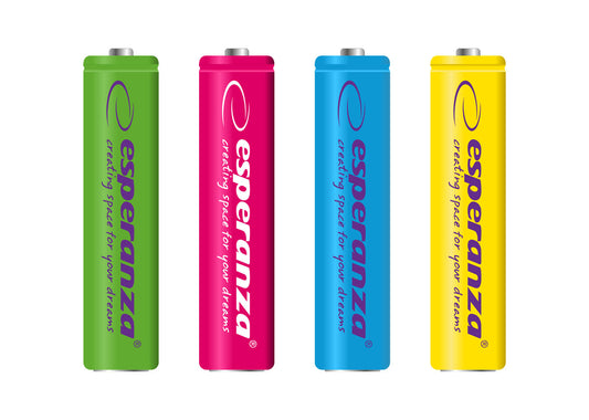 Esperanza EZA107 Esperanza Rechargeable Ni-MH AAA Batteries, 1000 mAh, 4-Pack, Assorted Colors