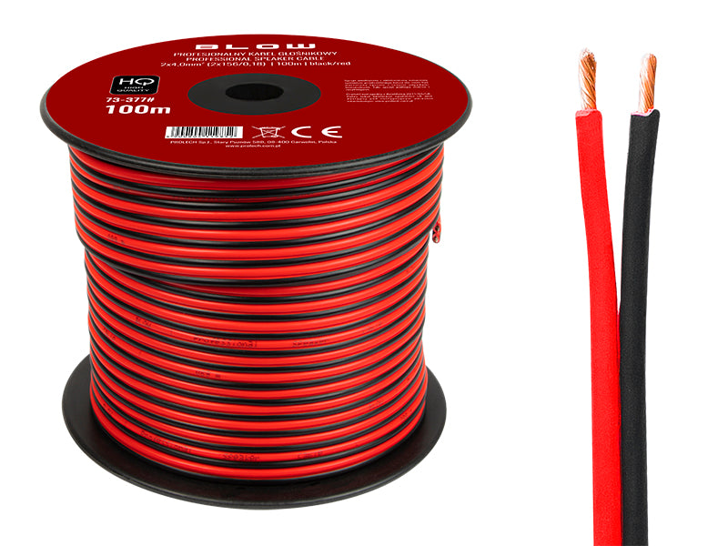 Blow 73-377# Speaker Cable, 2x4.00 mm, Black and Red, 100 m