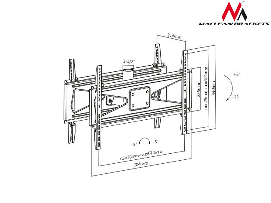 Maclean Maclean Mount, Universal, For Two TVs, Front/Rear, 23-75", Max VESA 600x400, PROFI MARKET SYSTEM, Black, 50 kg, MC-703 – image 4