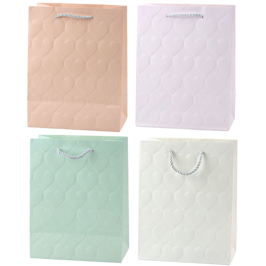 LEAN Elegant Gift Bag with Embossed Hearts, Pastel, 23 x 18 x 10.5 cm