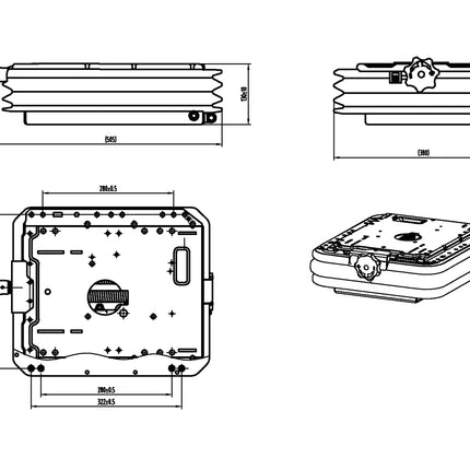 Technical drawing of a mechanical component with dimensions and exploded view