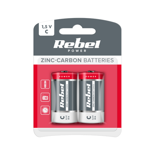 Rebel Alkaline, coin-cell, and – REBEL R14 Zinc-Carbon Batteries, 2 per pack
