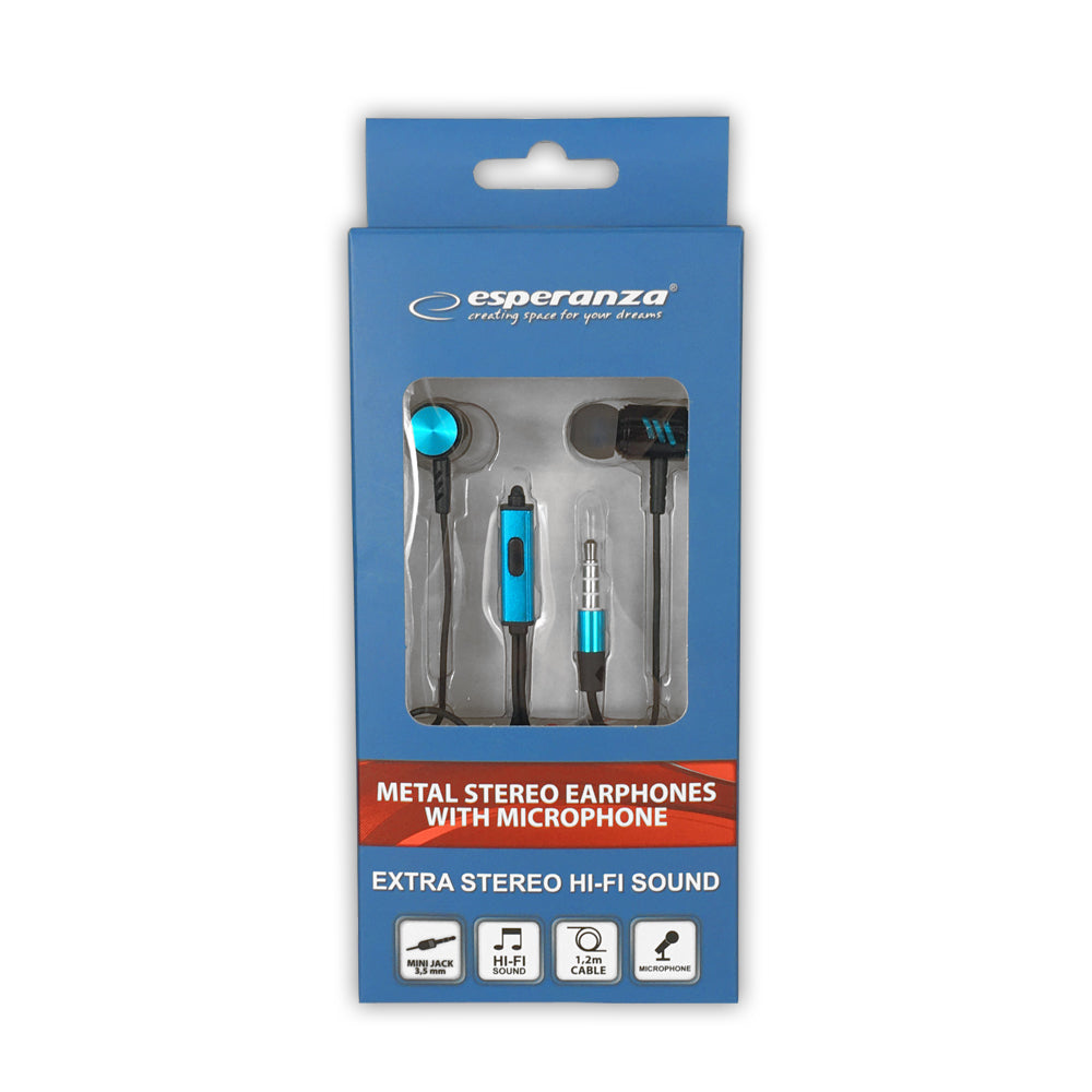 Esperanza EH207KB Esperanza Metal In-Ear Headphones with Microphone, EH207, Black and Blue – image 3