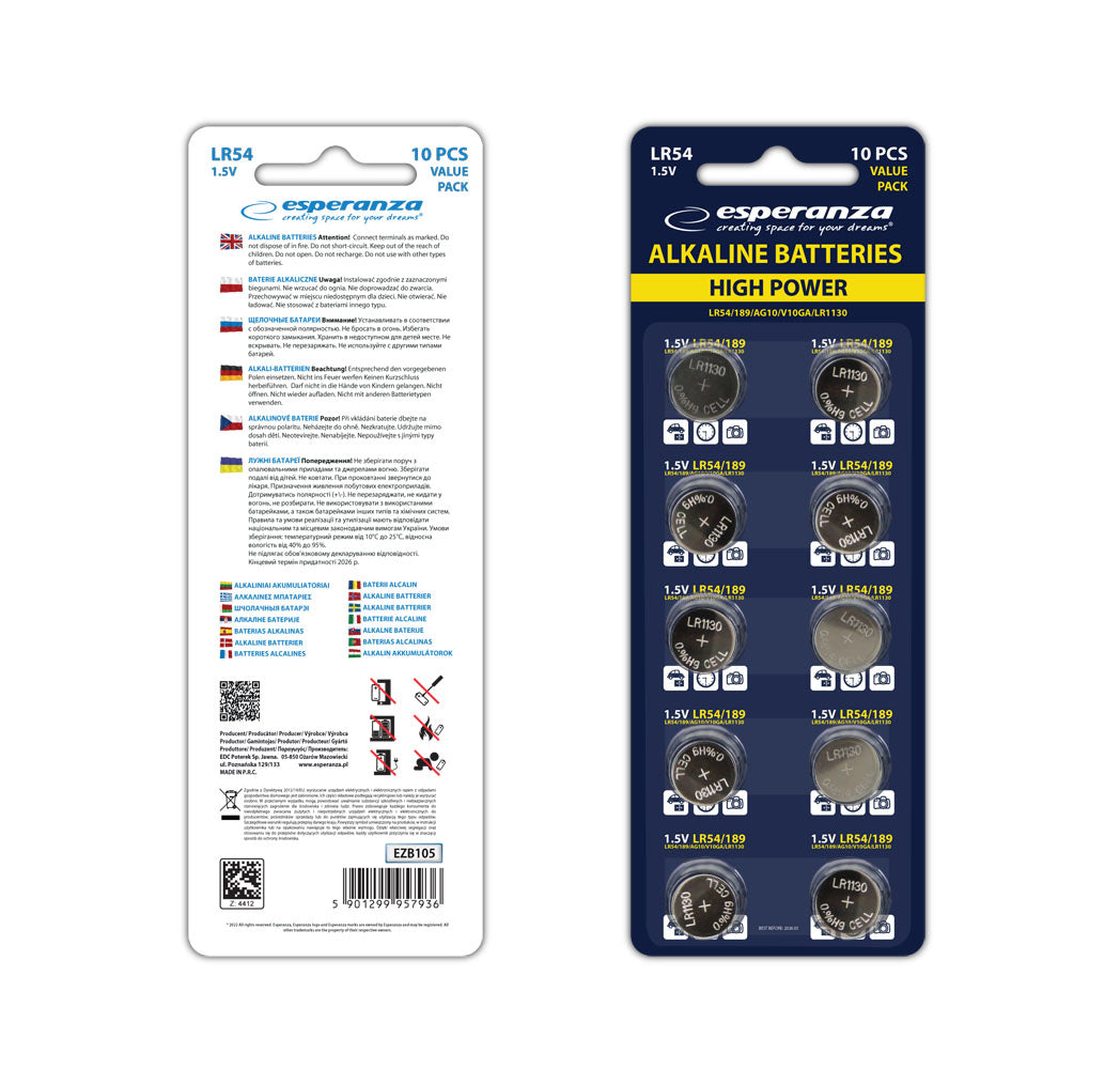Esperanza Alkaline, coin-cell – EZB105 Esperanza LR54/AG10 Alkaline Batteries, 10-Pack, Blister Pack – image 4