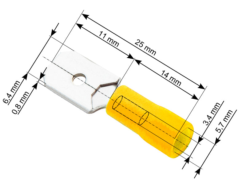 Blow Connectors – 43-036# Insulated Flat Male Connector 6.3/0.8, Yellow, 100 pcs.