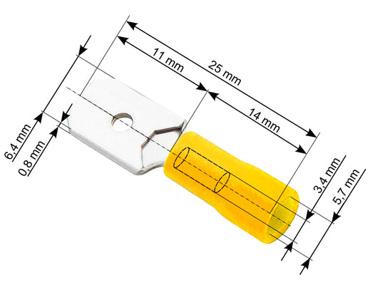 Blow Connectors – 43-036# Insulated Flat Male Connector 6.3/0.8, Yellow, 100 pcs.