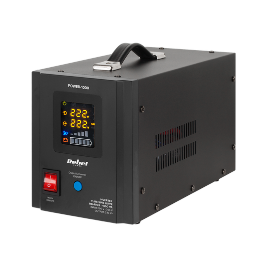 Rebel Rebel POWER-1000 Emergency Power Supply - a power converter with a pure sine wave output and a 12V charging function, 230V, 1000VA/700W