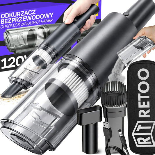 RTO 120W Cordless Handheld Car Vacuum Cleaner with Powerful HEPA Filter + Attachments - OR1337