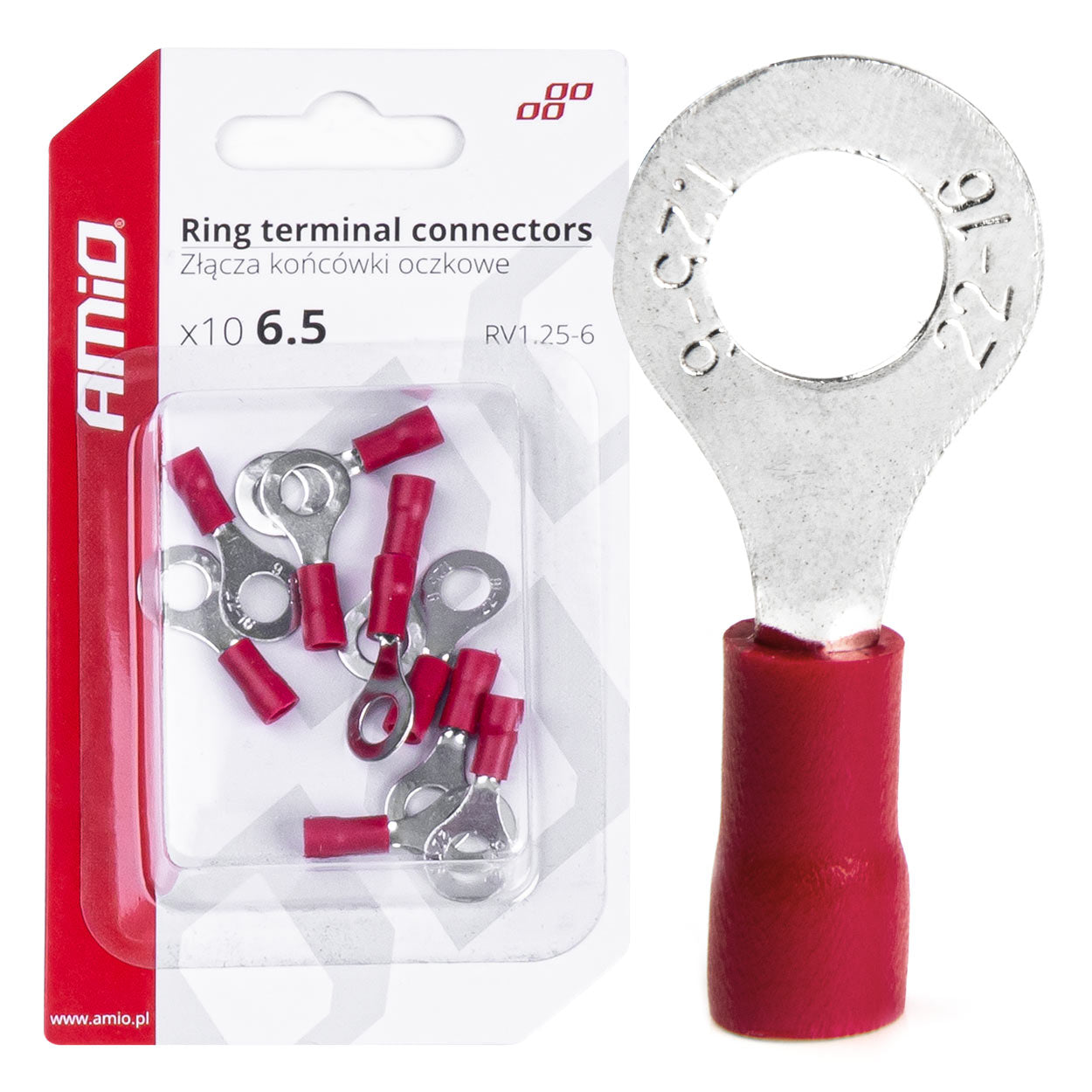 AMiO Connectors – 6.5mm Ring Terminals, 10-Pack, amio-03078