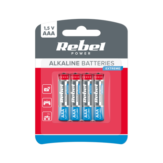 Rebel Alkaline, coin-cell – REBEL EXTREME LR03 Alkaline Batteries, 4 per pack