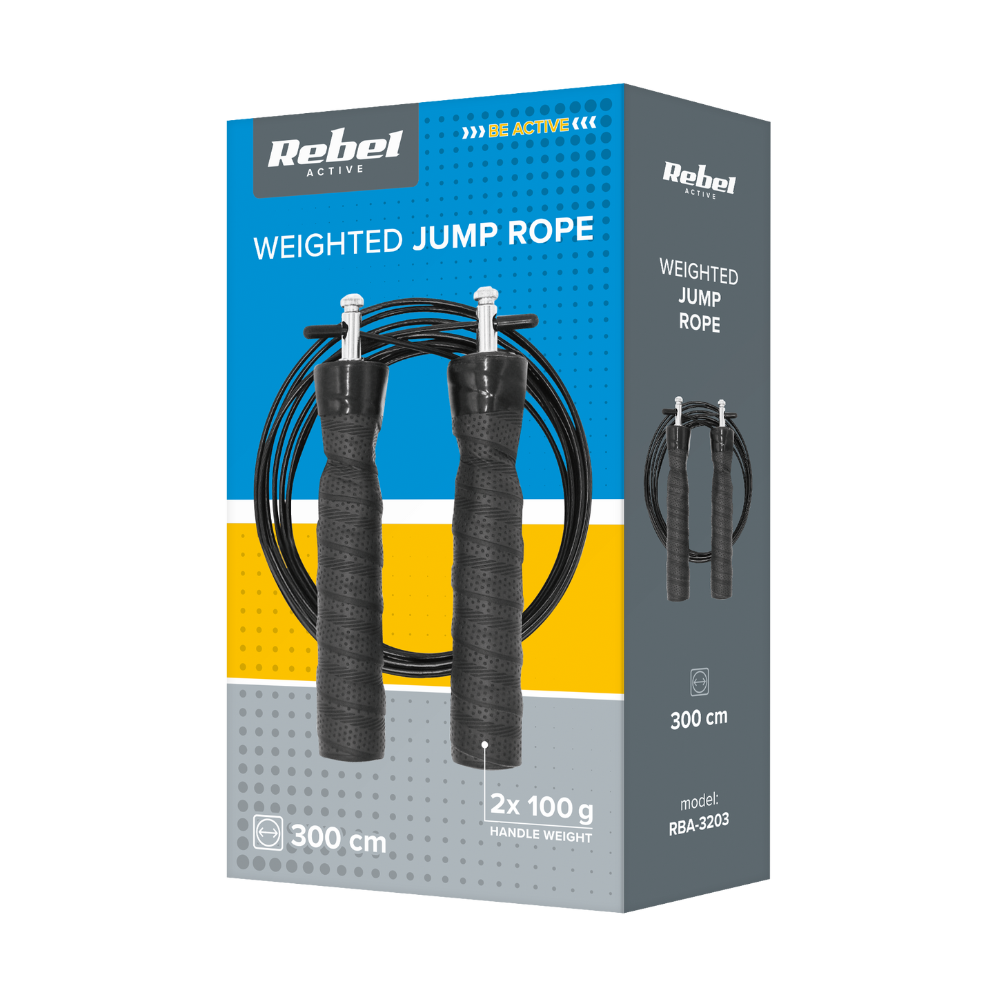 Rebel Boxing jump rope with rubber handle, 2x100g weights, and metal bearing, 300 cm, adjustable, REBEL ACTIVE – image 4