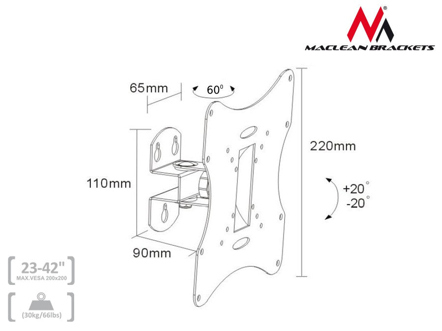 Maclean Maclean TV or Monitor Mount / Bracket, Universal, Max VESA 200x200, 13-42", 30 kg, Black, MC-503A B – image 18