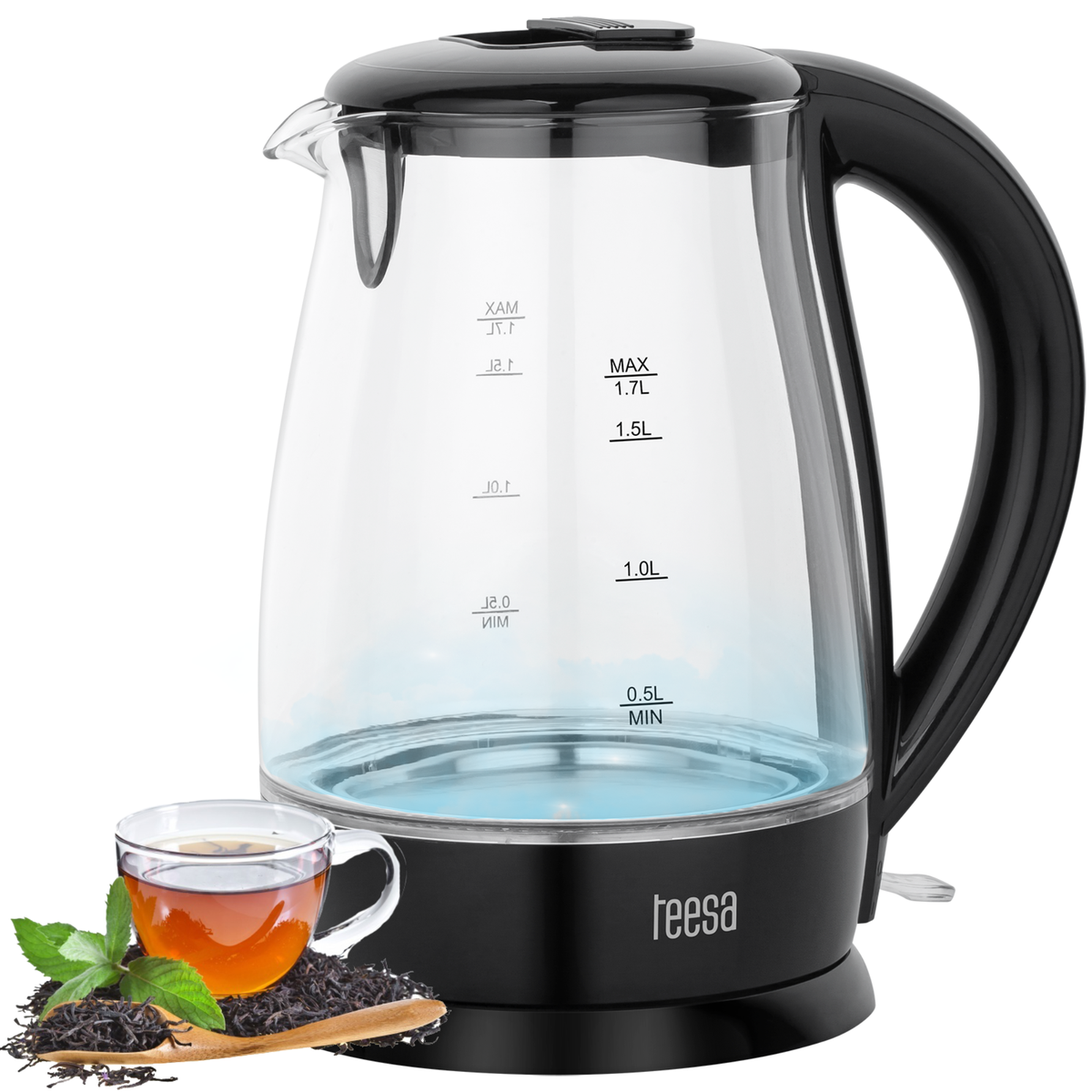 Teesa Electric – TEESA Electric Kettle, Glass, 2200 W, Black, 1.7 L – image 7