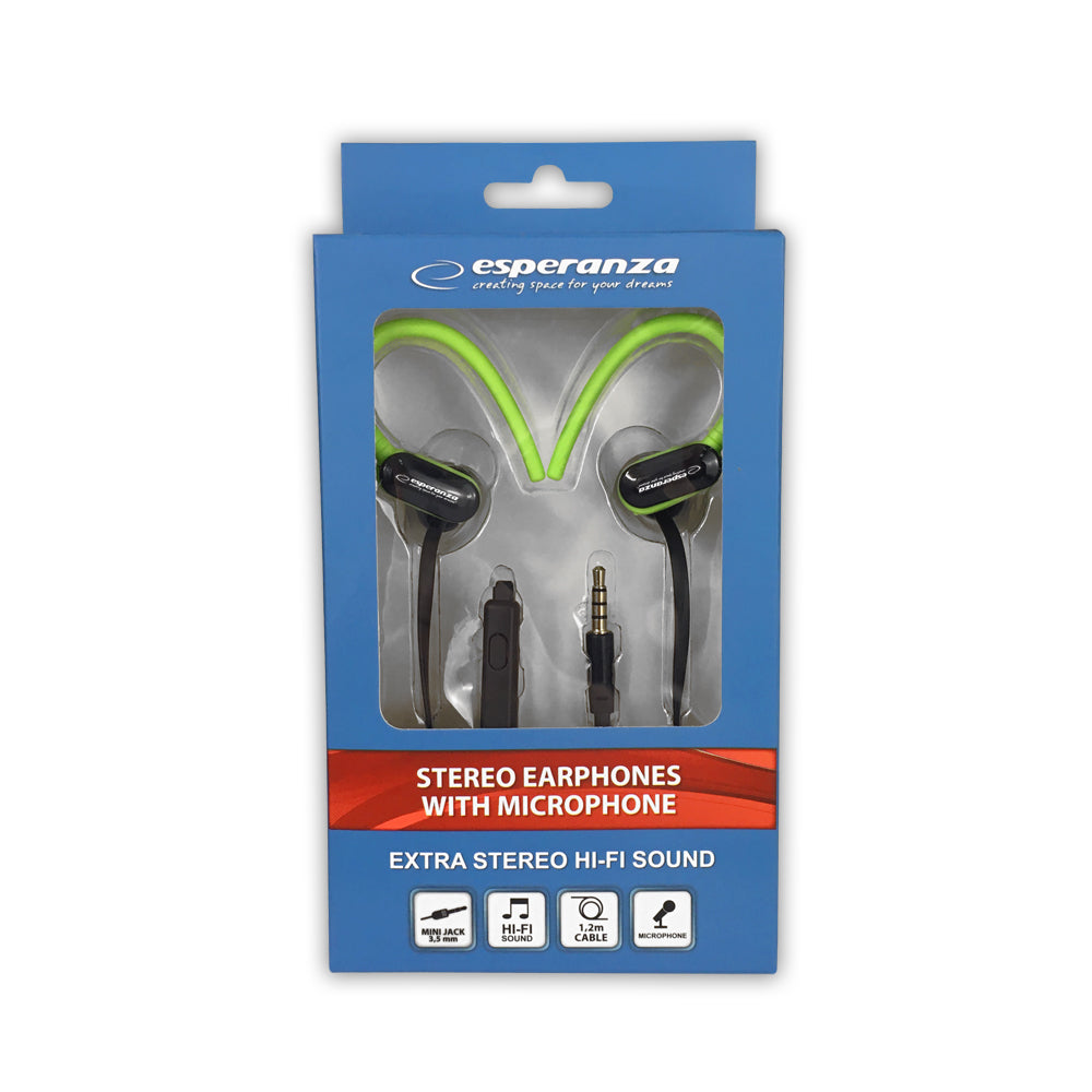 Esperanza EH197KG Esperanza In-Ear Headphones with Microphone (EH197), Black and Green – image 3