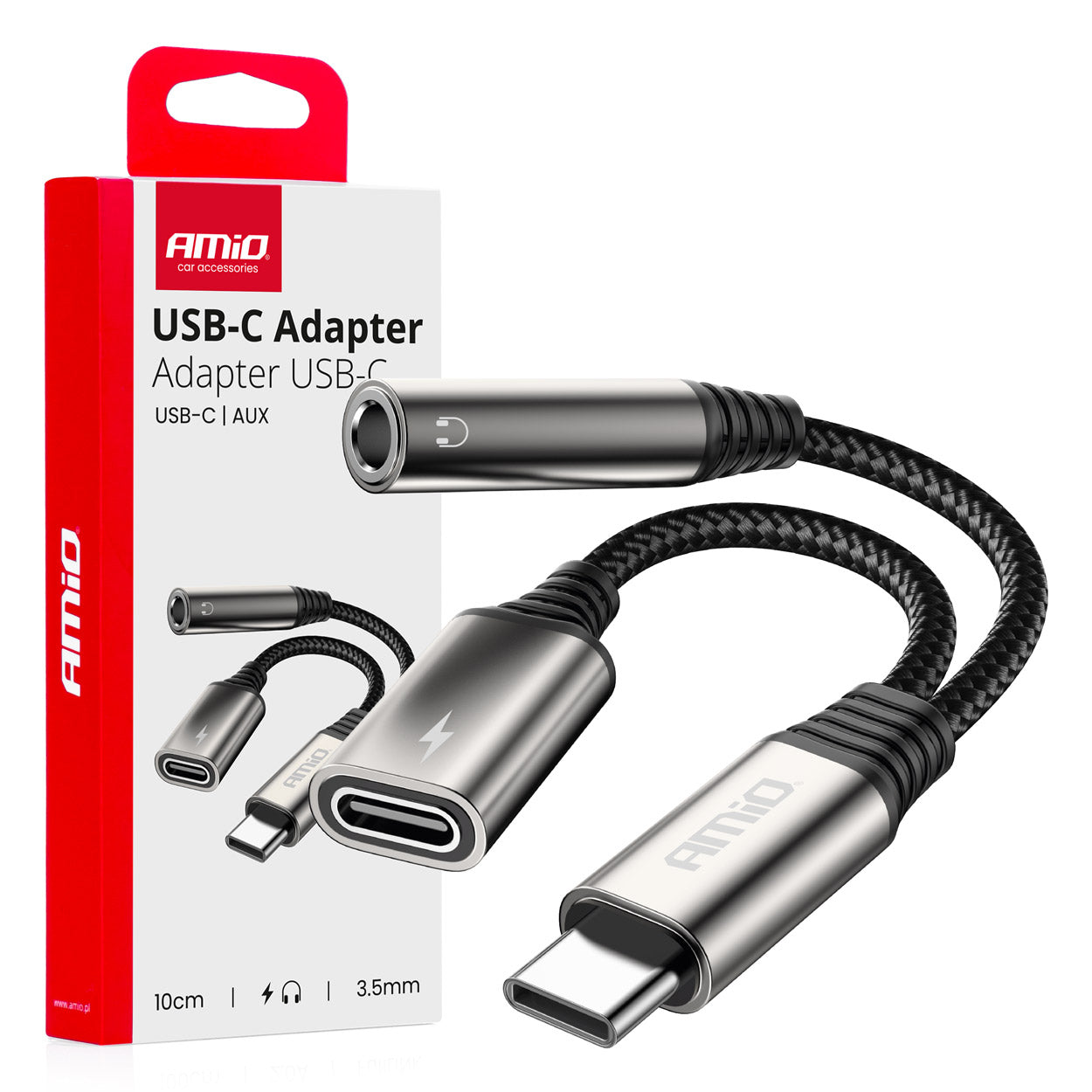 AMiO USB-C to USB-C + 3.5mm mini jack splitter adapter, 10 cm, amio-04295