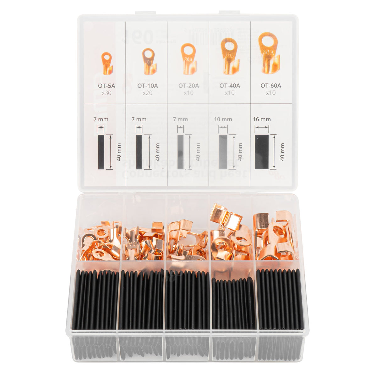 AMiO Copper Eye Connectors with Heat-Shrink Sleeves, Complete Set of 160 Pcs. amio-03933