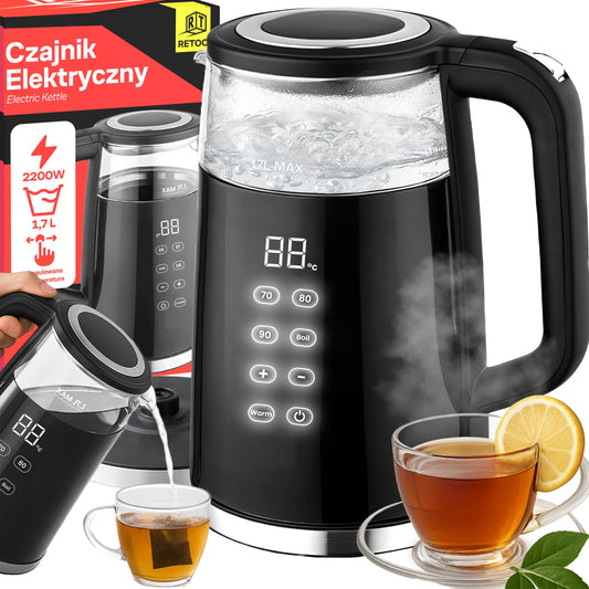 1.7-liter, 2200-watt cordless electric kettle, glass, with temperature control, model OR1300 - Carlat