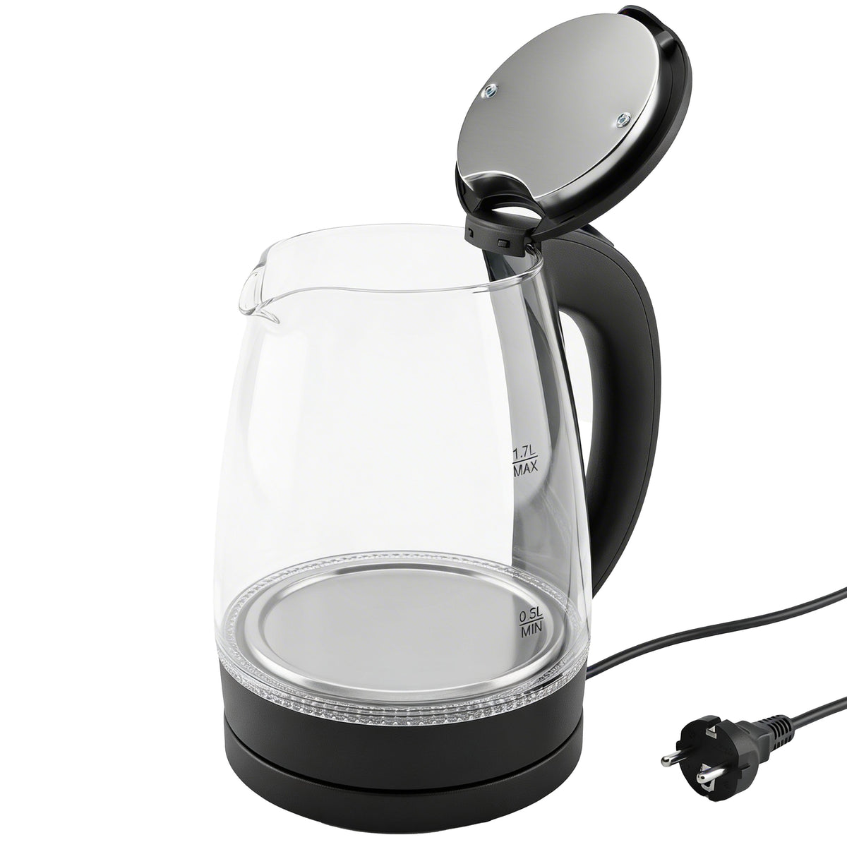1.7L Cordless Glass Electric Kettle with LED Backlight, 2200W High Power - OR1296 - Carlat