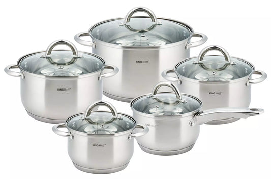 10-piece cookware set, stainless steel, diameters 16, 16, 18, 20, 24, Kinghoff - Carlat