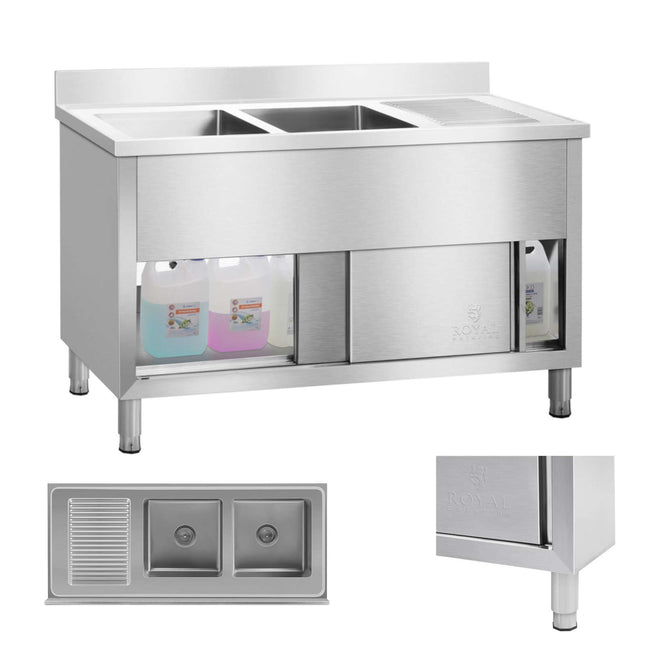 Sink gastronomy sink industrial 2-chamber based on 140cm Royal Catering