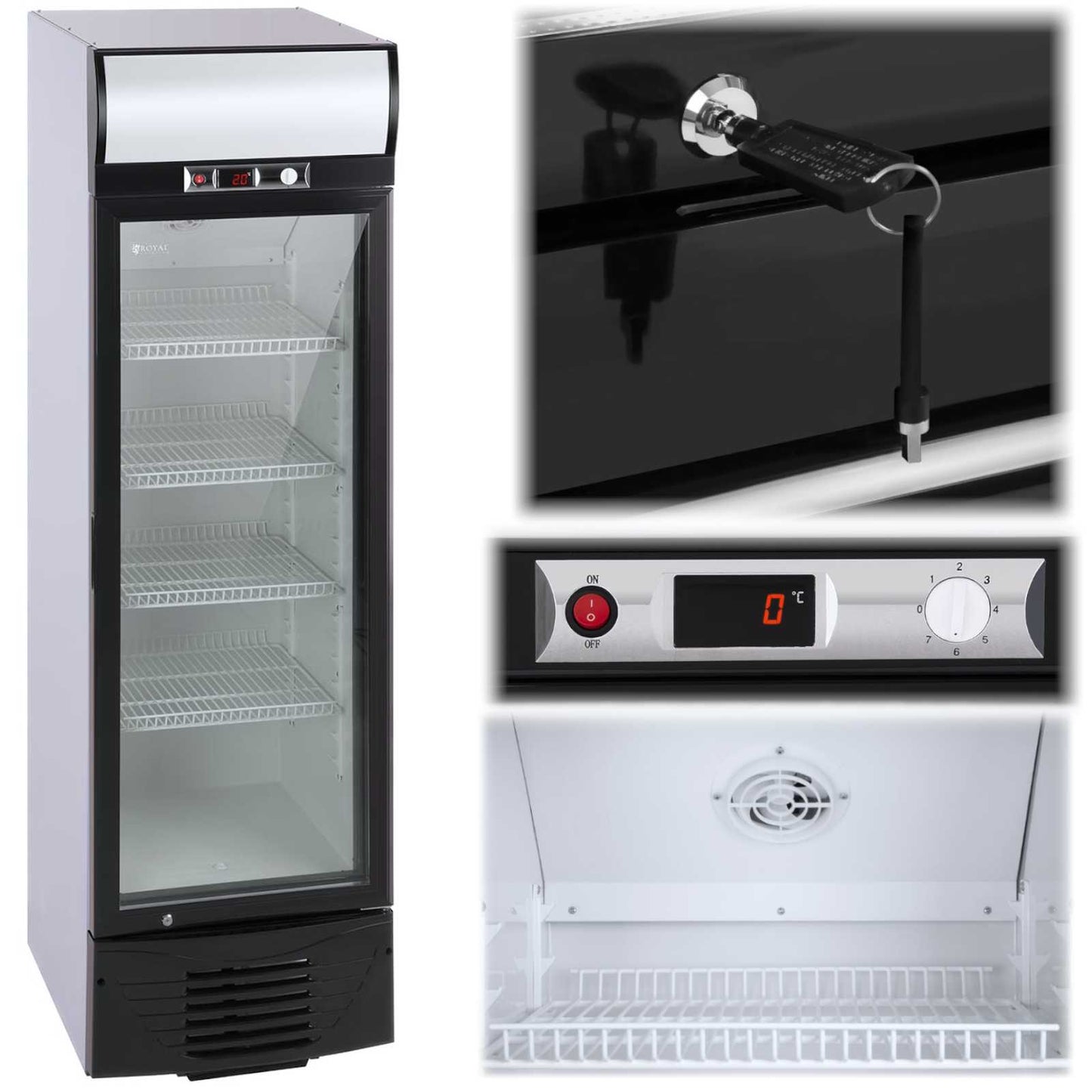Royal Catering Refrigerator, refrigerator, glass cabinet for drinks, 2-8 degrees C 278L