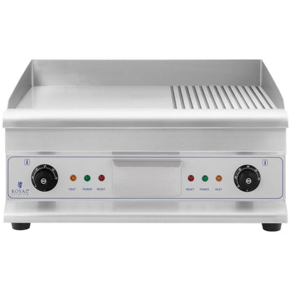 Royal Catering BBQ barbecue plate double smooth ribbed with fat drawer 230 V 2x 3200 W – image 4