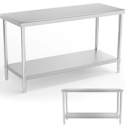 Royal Catering Table, central steel worktop with shelf, 150 x 60 cm, up to 230 kg