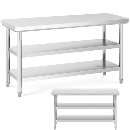 Royal Catering Table, stainless steel worktop with 2 shelves, 150x60cm