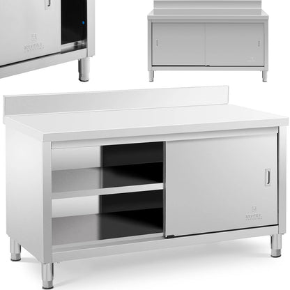 Royal Catering Table, wall-mounted worktop with cabinet and sliding door edge, 150 x 70 cm