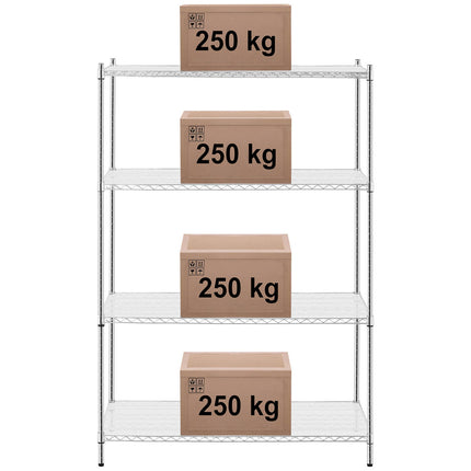 Workshop shelving wire 4 shelves + 4 mats up to 1 t 1000 kg 120x60x180 cm