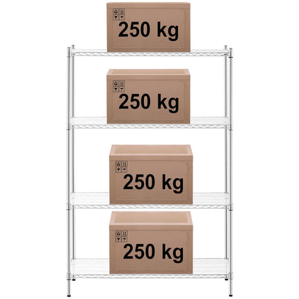 Workshop shelf chrome openwork 4 shelves + 4 mats up to 1 t 1000 kg 120x45x180 cm