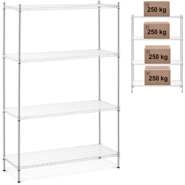 Workshop shelf chrome openwork 4 shelves + 4 mats up to 1 t 1000 kg 120x45x180 cm