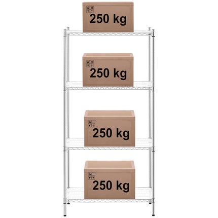 Workshop shelving chrome wire 4 shelves + 4 mats up to 1 t 1000 kg 90x45x180 cm