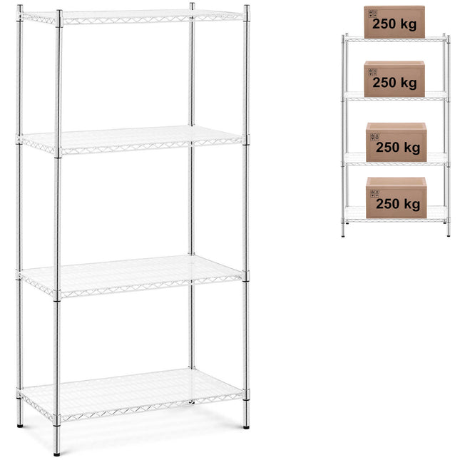 Workshop shelving chrome wire 4 shelves + 4 mats up to 1 t 1000 kg 90x45x180 cm