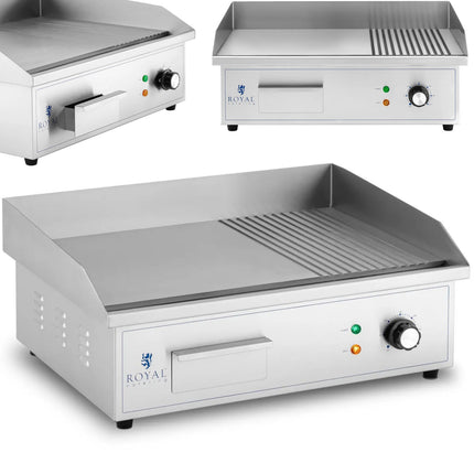 Royal Catering Electric grill, smooth, grooved grill plate, 548 x 350 mm, 3000 W