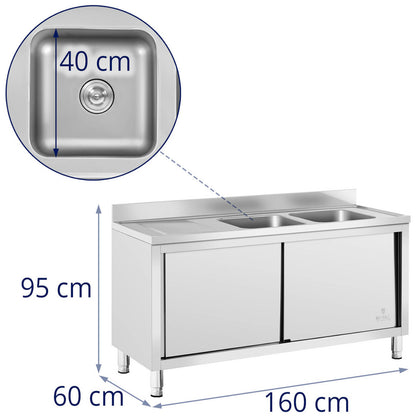 Royal Catering Double-chamber dining pool sink with sliding door cabinet 160 x 60 x 95 cm – image 8