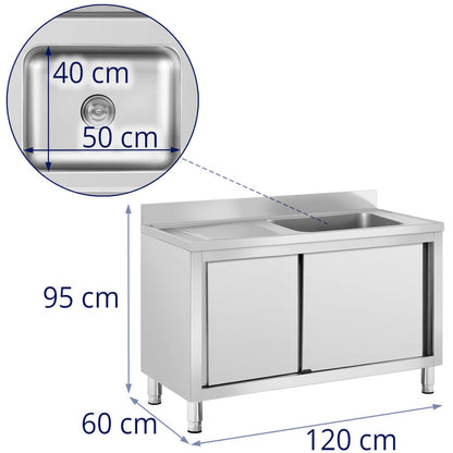 Royal Catering Sink single chamber dining pool with sliding door right 120 x 60 x 95 cm – image 8