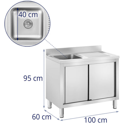 Royal Catering Single chamber dining pool sink with sliding door cabinet left 100 x 60 x 95 cm – image 9