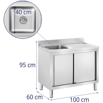 Royal Catering Single chamber dining pool sink with sliding door cabinet left 100 x 60 x 95 cm – image 9